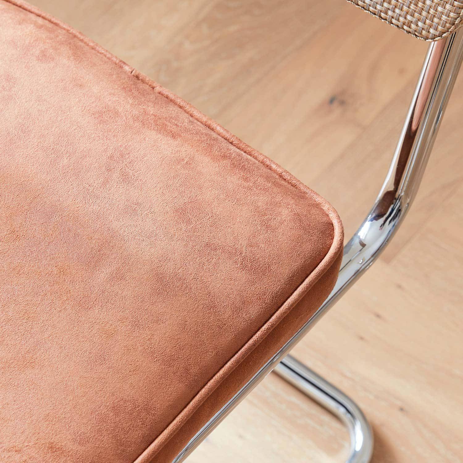 2 sillas cantilever - Maja - tela marrón claro y resina efecto ratán, 46 x 54,5 x 84,5cm   Photo3