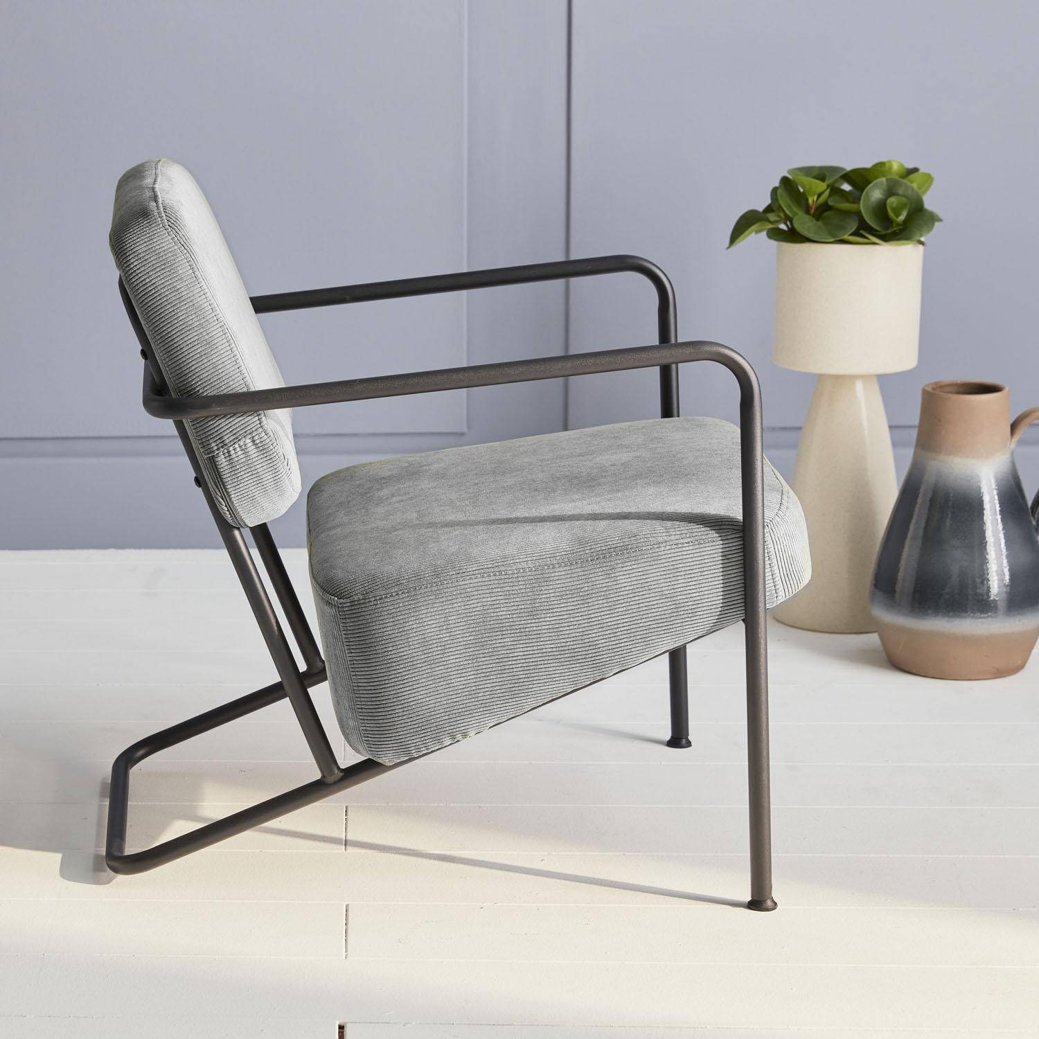 Fauteuil - Stina - en velours côtelé gris, 62 x 76 x 76,5cm Photo2