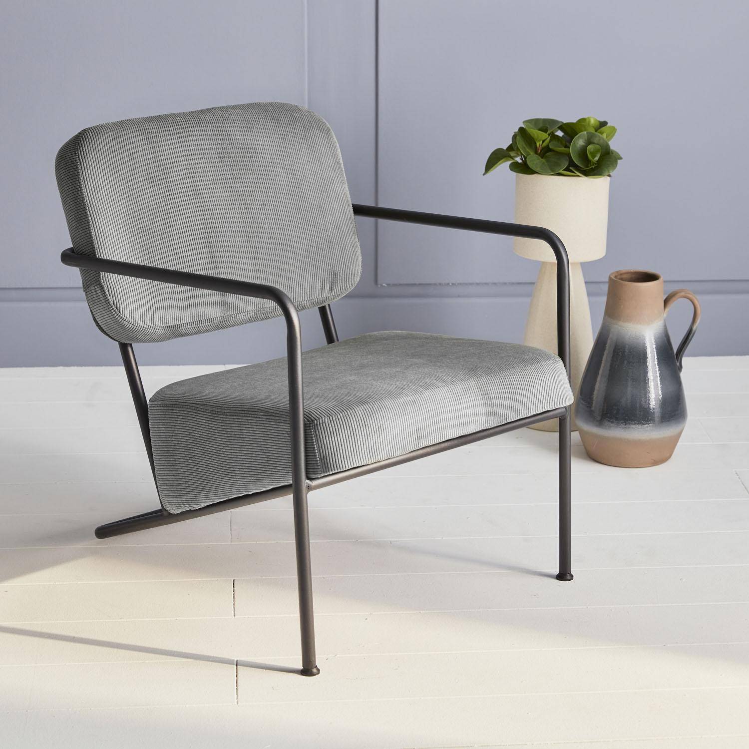 Fauteuil - Stina - en velours côtelé gris, 62 x 76 x 76,5cm Photo1