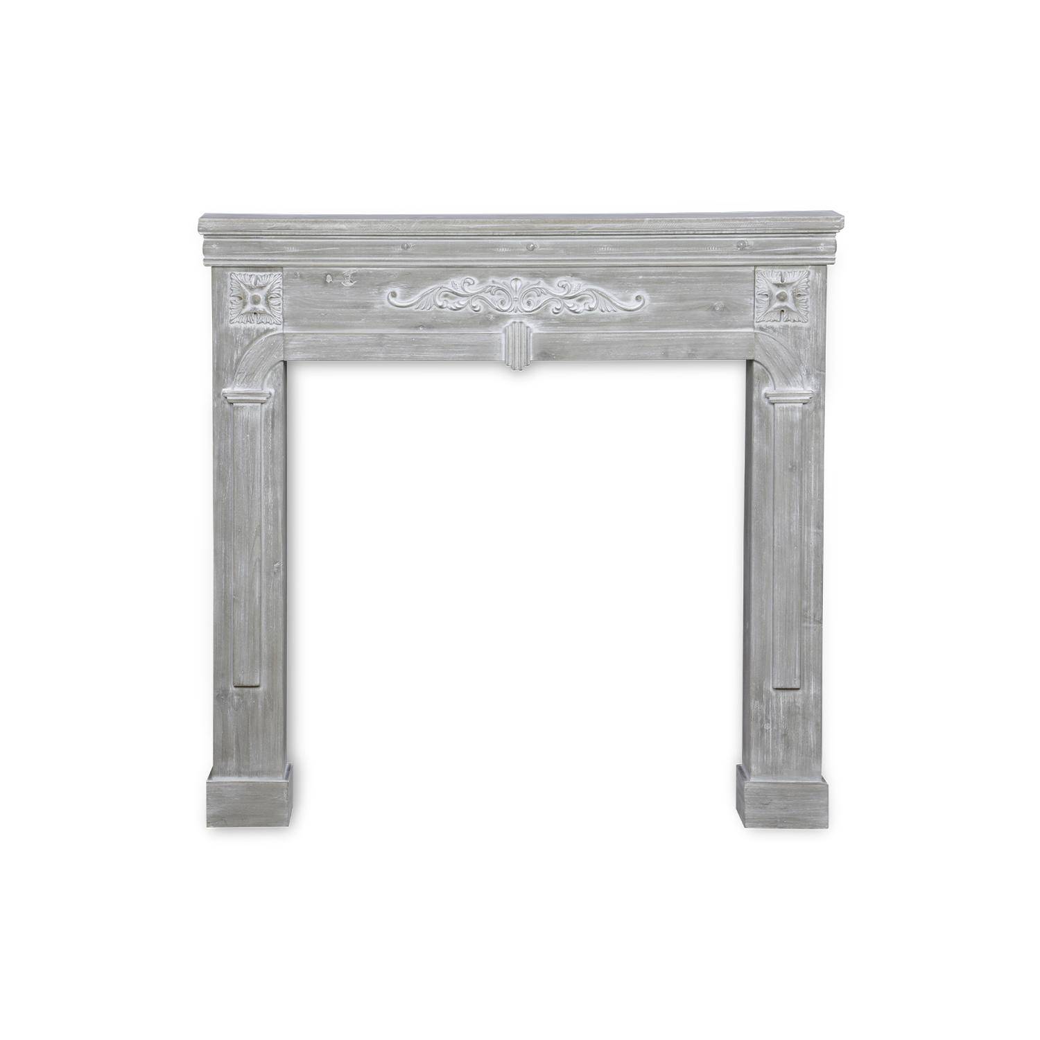 Cornice per caminetto effetto legno, Romance, Grigio sbiancato, 104x17x100 cm Photo3