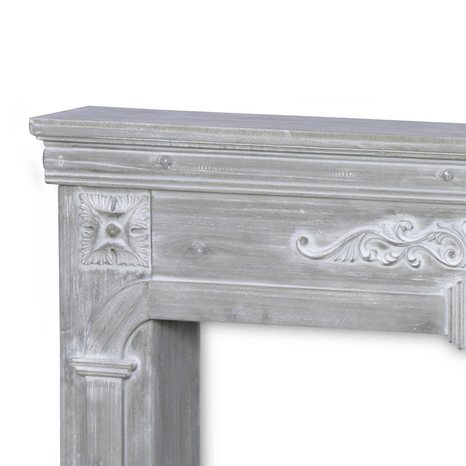 Cornice per caminetto effetto legno, Romance, Grigio sbiancato, 104x17x100 cm Photo4