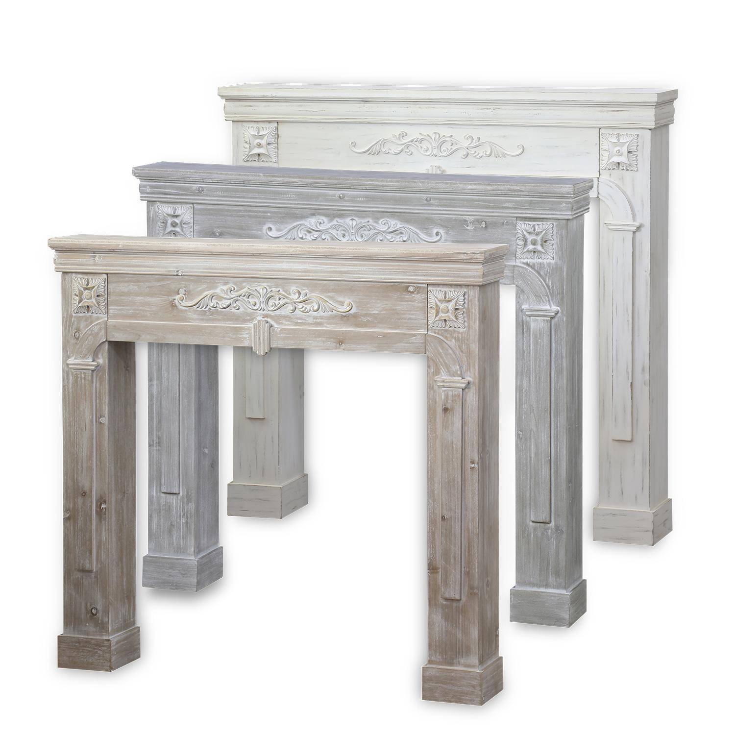 Cornice per caminetto effetto legno, Romance, Grigio sbiancato, 104x17x100 cm Photo6