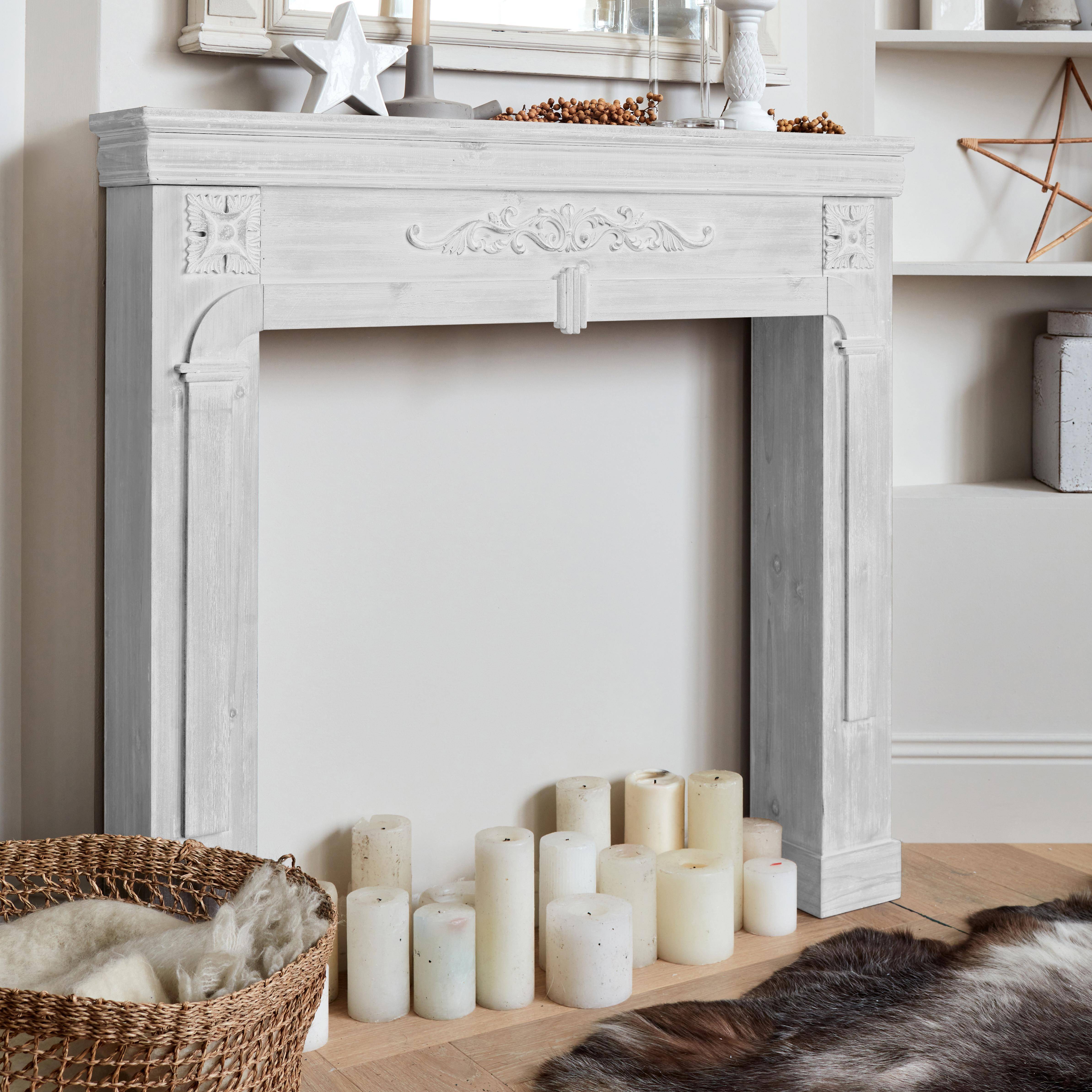Decorative fireplace surround, MDF with firwood veneer, 104x17x100cm - Romance - Vintage White Photo1