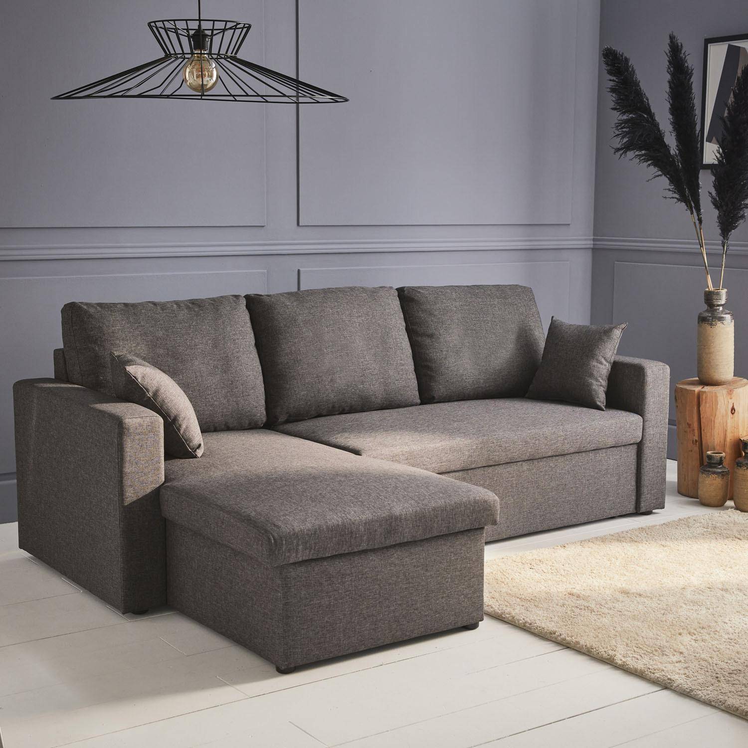 3-seater reversible grey corner sofa bed with storage box, : L219xD81xH68cm, IDA Photo1