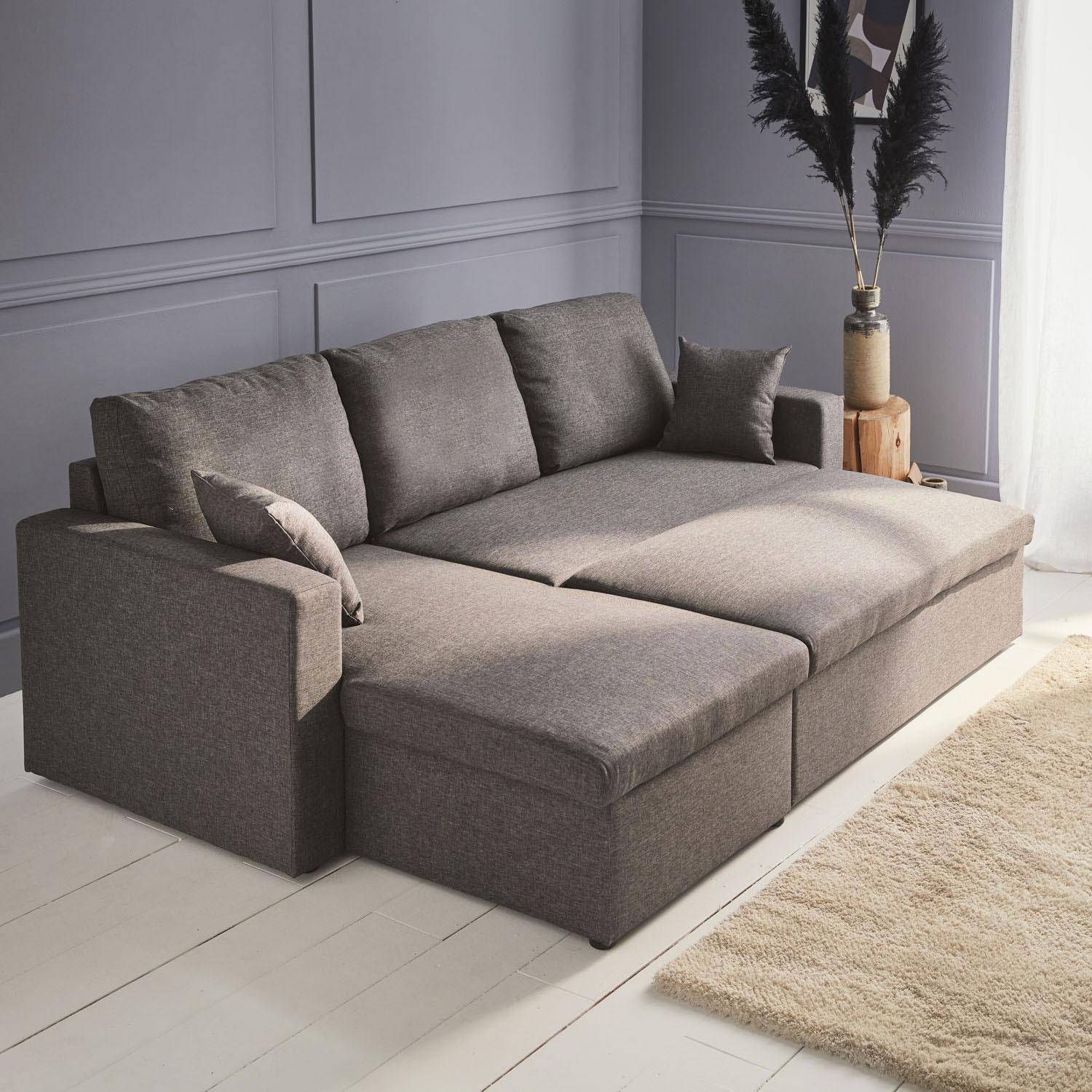3-seater reversible grey corner sofa bed with storage box, : L219xD81xH68cm, IDA Photo2