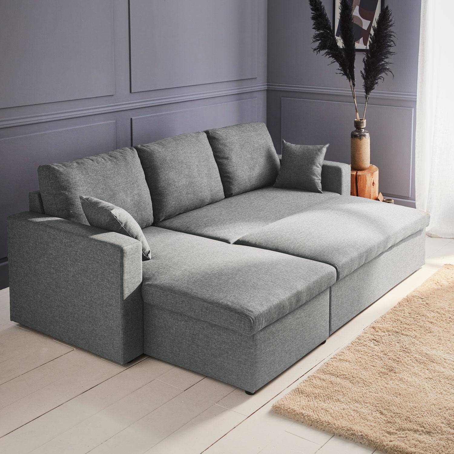 3-seater reversible light grey corner sofa bed with storage box, L219xD81xH68cm, IDA Photo2