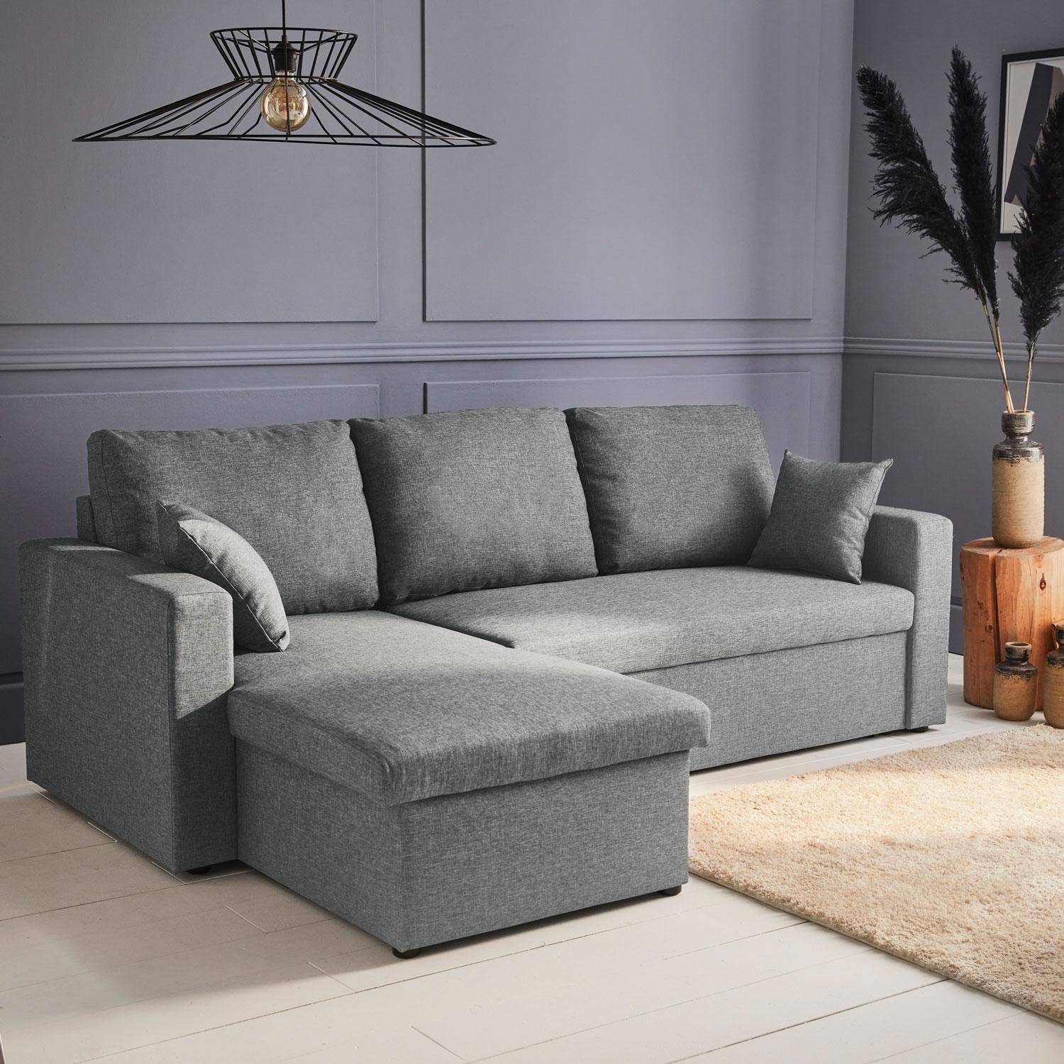 3-seater reversible light grey corner sofa bed with storage box, L219xD81xH68cm, IDA Photo1
