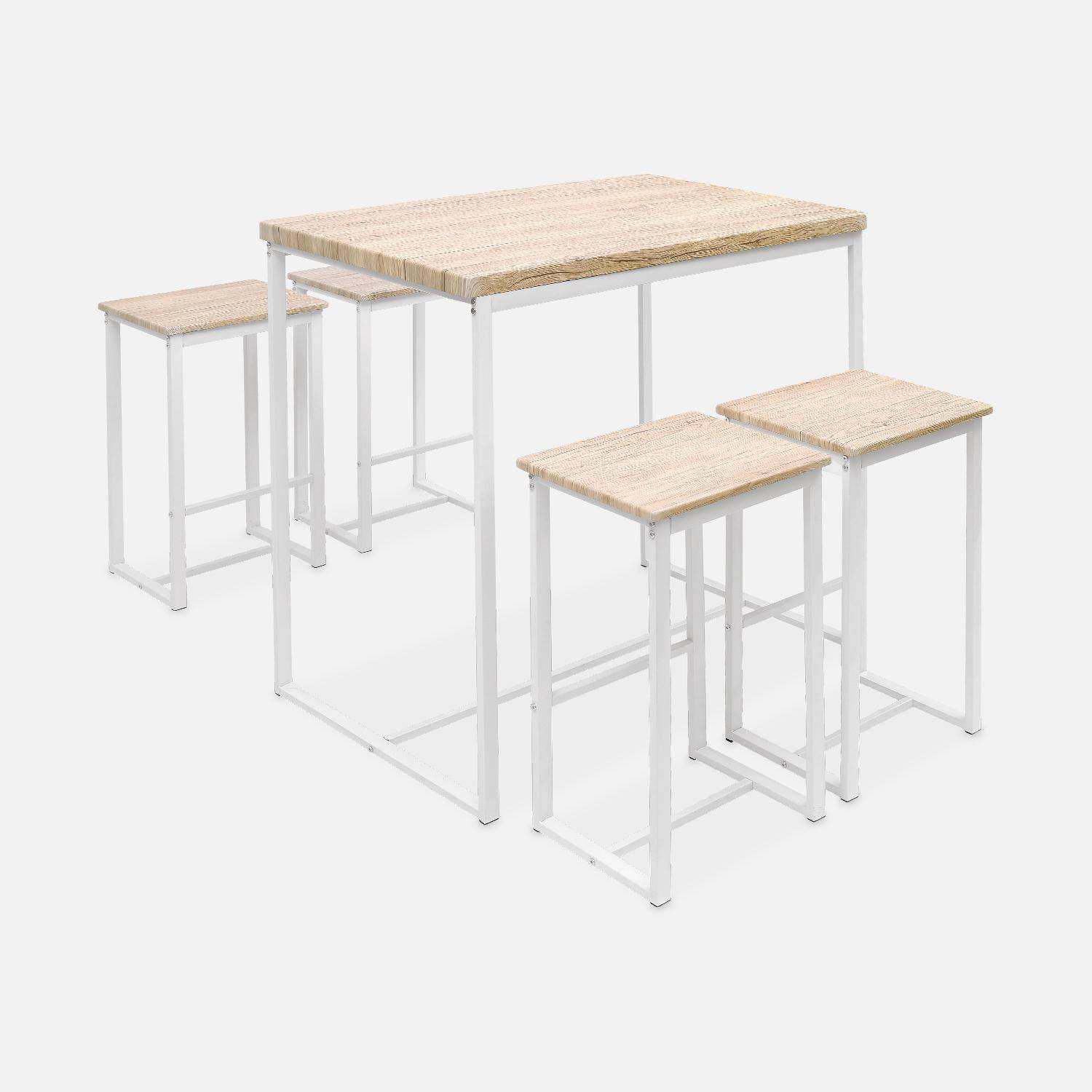 Conjunto mesa alta rectangular LOFT con 4 taburetes de barra, en acero e imitación madera, de diseño,sweeek,Photo2