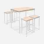 Set table haute rectangulaire LOFT avec 4 tabourets de bar, acier et décor bois, encastrable, design Photo2