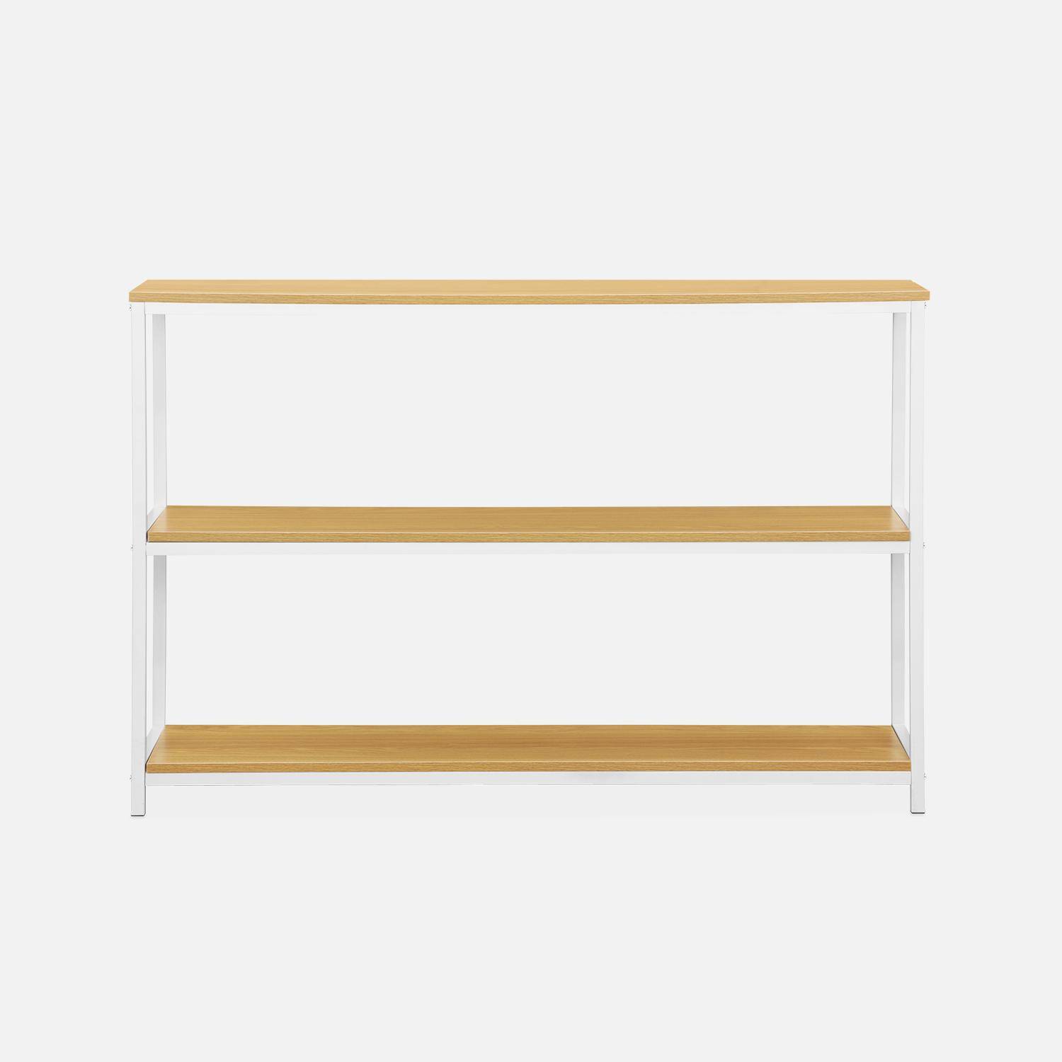 Low 3 shelf metal and wood effect bookcase, 120x30x80cm  - Loft - White Photo3