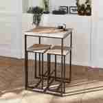 Set di tavoli alti quadrati - Loft - con 2 sgabelli da bar, decoro in acciaio e legno, da incasso, design Photo2