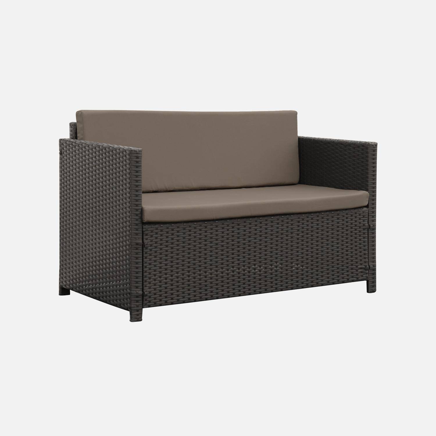 4-seater polyrattan garden sofa set - sofa, 2 armchairs, coffee table - Perugia - Brown rattan, Chocolate cushions,sweeek,Photo3