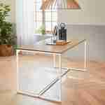 Table à manger rectangulaire métal blanc mat et décor bois - Loft - 4 places, 150cm  Photo1