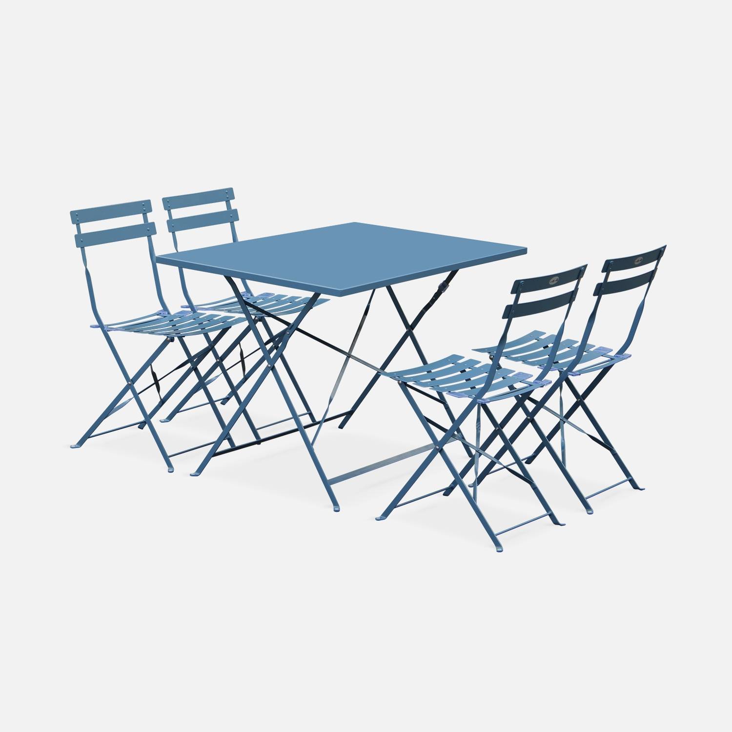 4-seater foldable thermo-lacquered steel bistro garden table with chairs, 110x70cm, Grey blue | sweeek