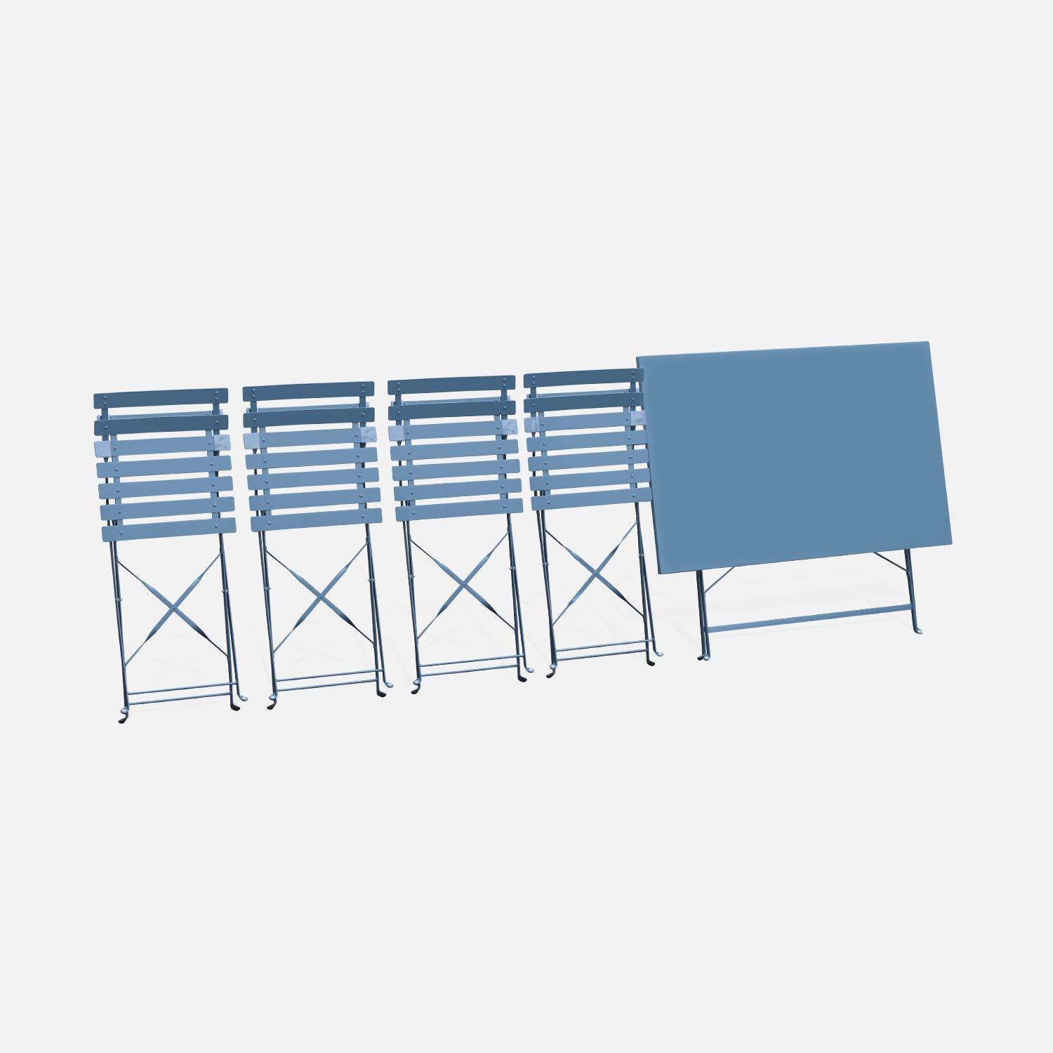 Mobiliário de jardim dobrável para bistrô - Emilia rectangular azul cinza - Mesa 110x70 cm com quatro cadeiras dobráveis, aço revestido a pó Photo6