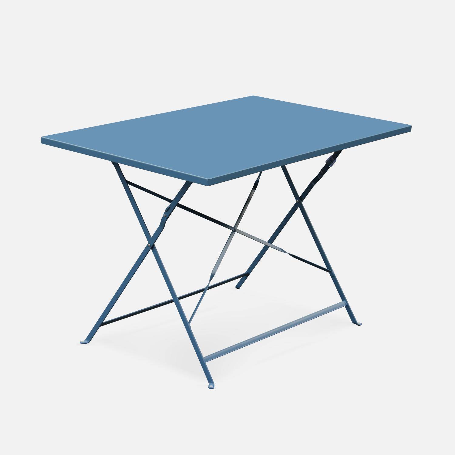 Salon de jardin bistrot pliable - Emilia rectangulaire bleu grisé - Table 110x70cm avec quatre chaises pliantes, acier thermolaqué Photo3