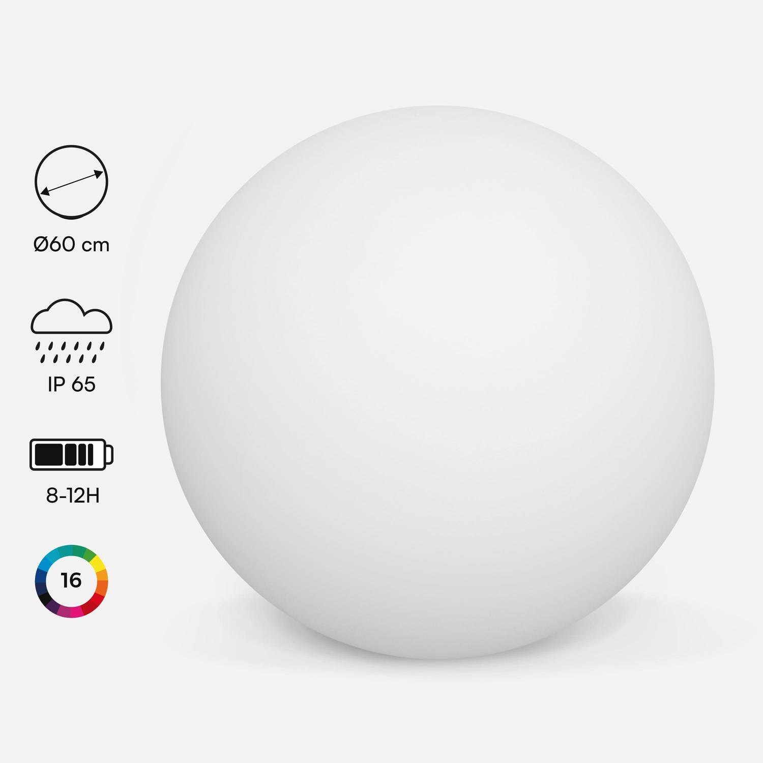 Boule LED 60cm - Sphère décorative lumineuse, 16 couleurs, Ø 60cm, chargeur câble usb (fourni) Photo1