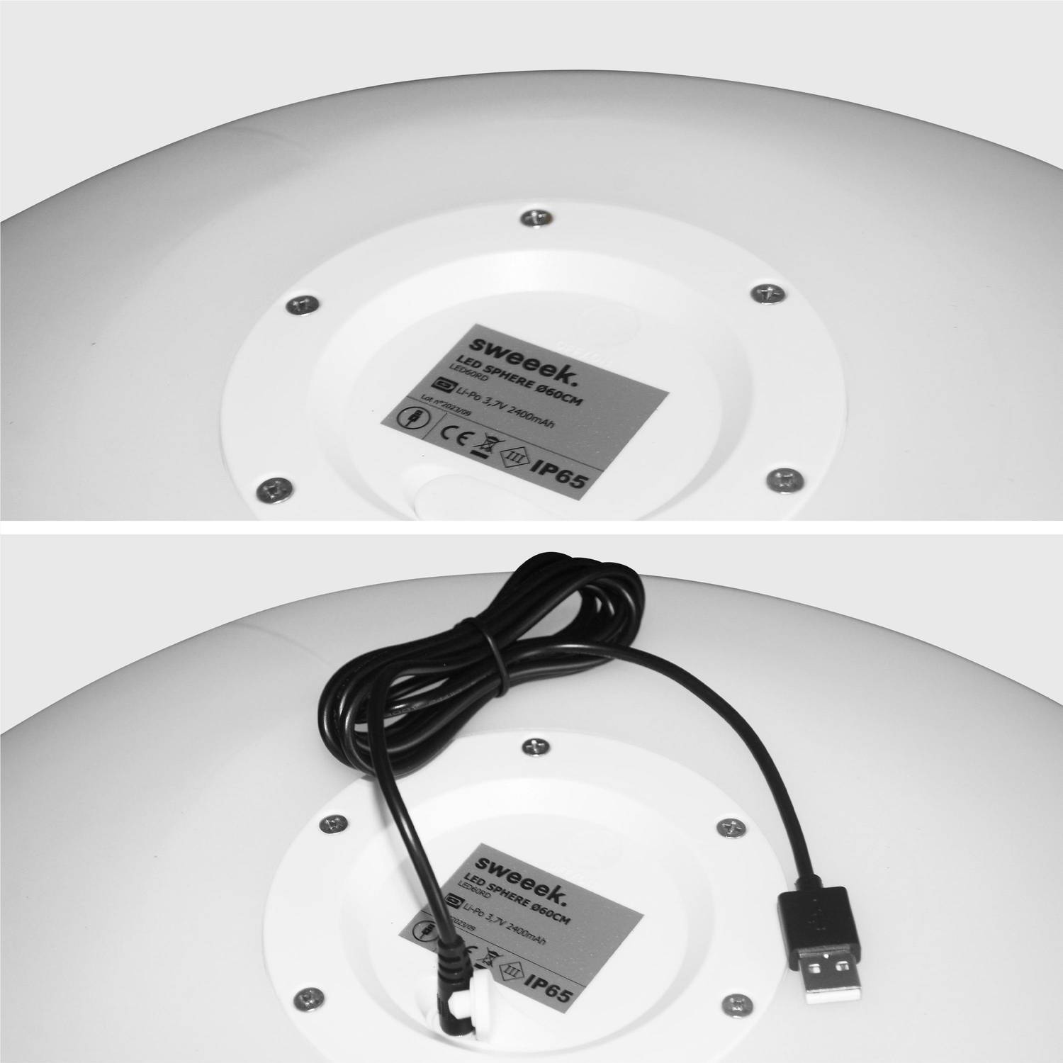 Boule LED 60cm - Sphère décorative lumineuse, 16 couleurs, Ø 60cm, chargeur câble USB (fourni)  Photo5