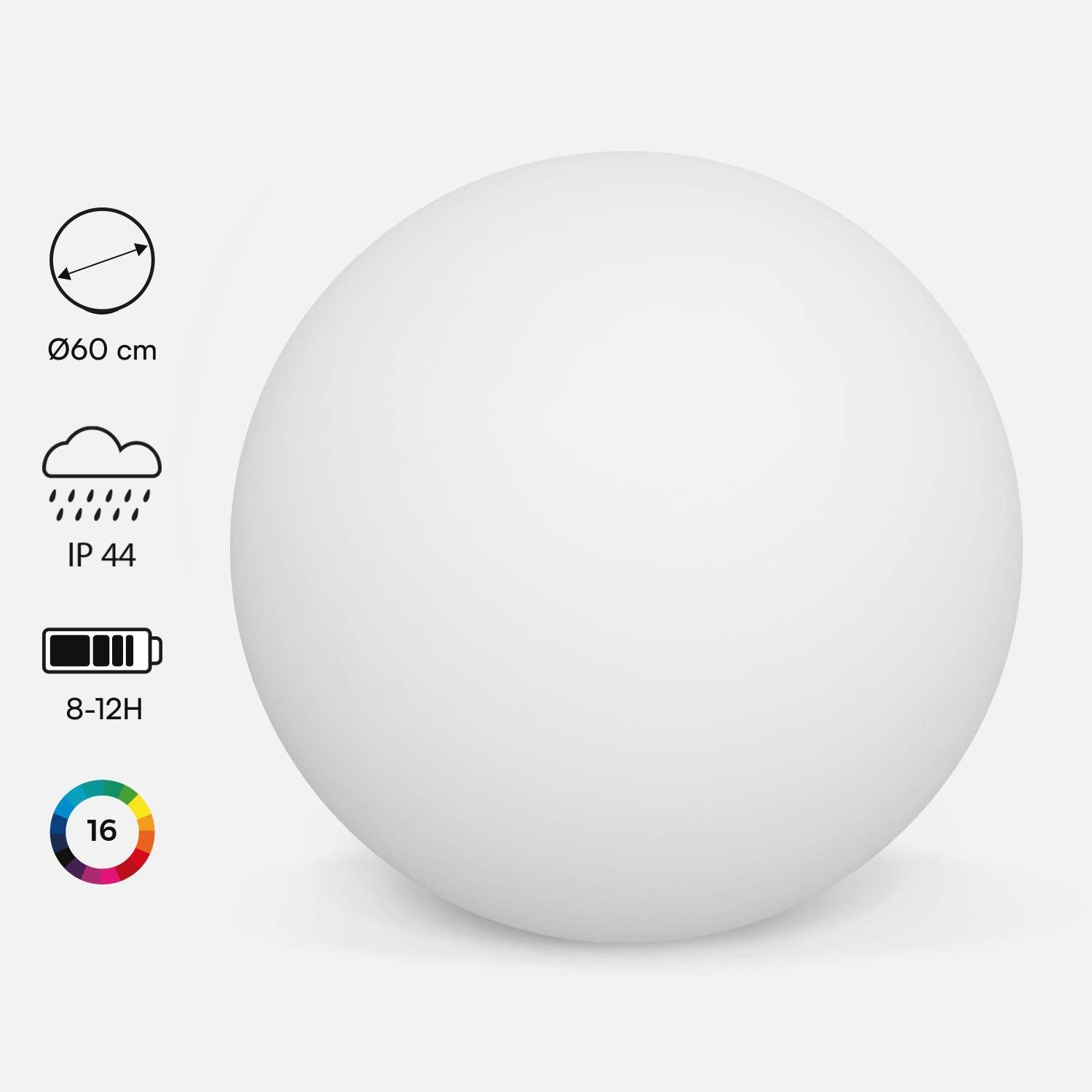 Bola luminosa LED inalámbrica, interior/exterior, 16 colores - 60x60x62 cm,sweeek,Photo2