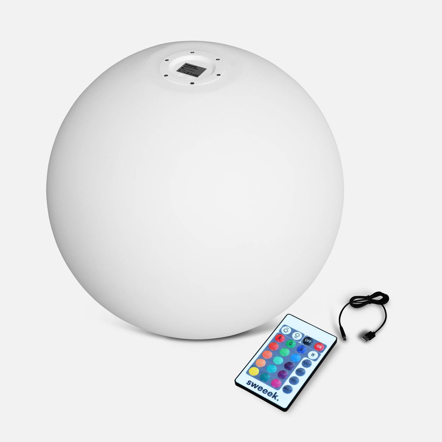 Boule LED 60cm - Sphère décorative lumineuse, 16 couleurs, Ø 60cm, chargeur câble usb (fourni) Photo3