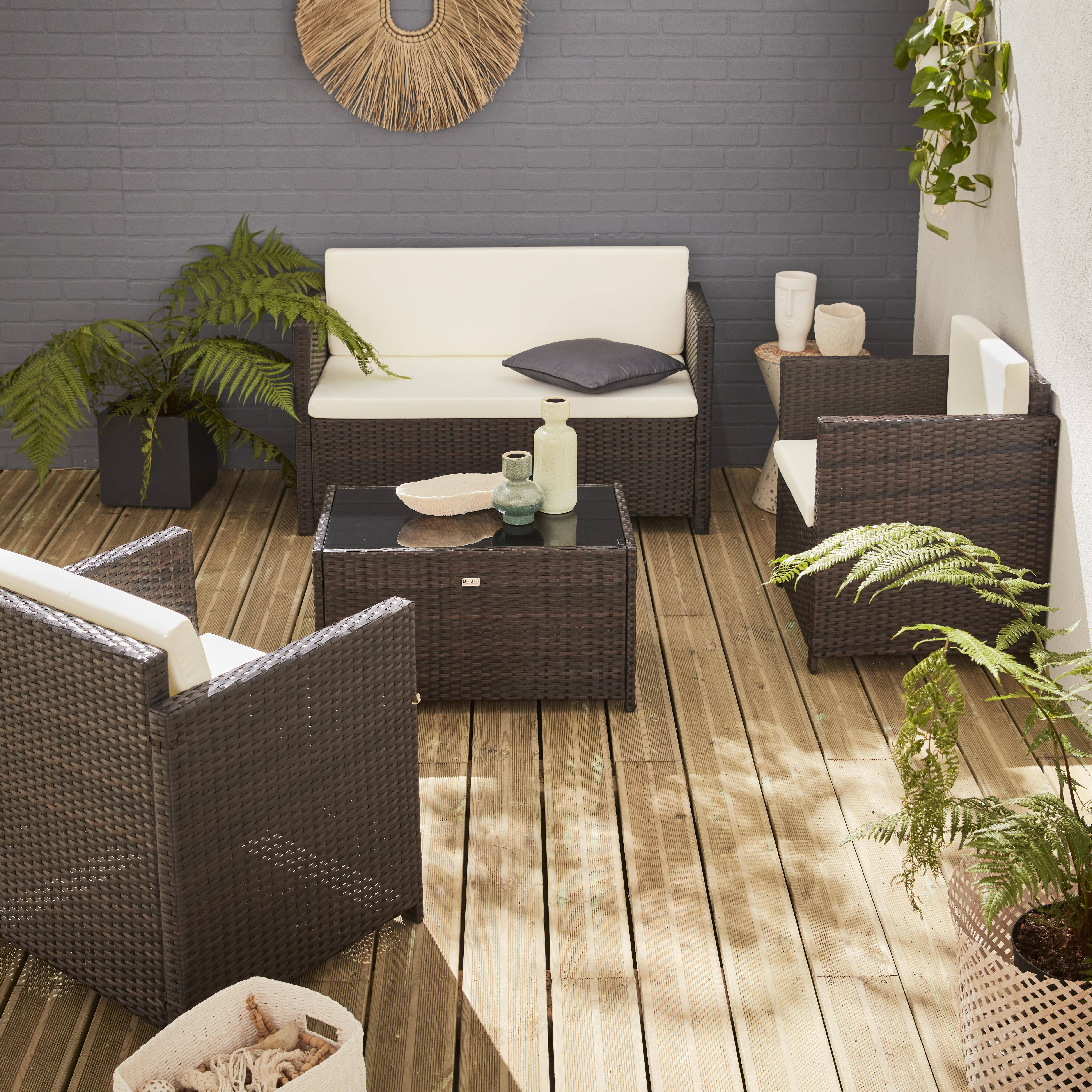 Muebles de jardín, conjunto sofá de exterior, Marrón crudo, 4 plazas, rattan sintético, resina trenzada - Perugia,sweeek,Photo1