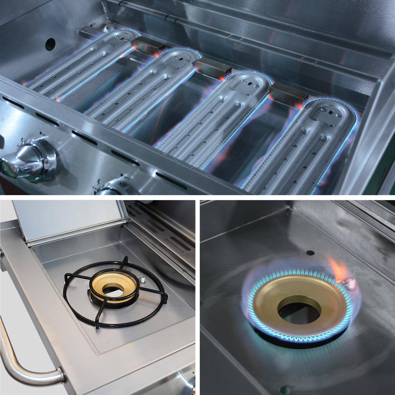 Barbecue gaz inox 17kW - Richelieu Inox - Barbecue 5 brûleurs dont 1 feu latéral, côté grill et côté plancha Photo6