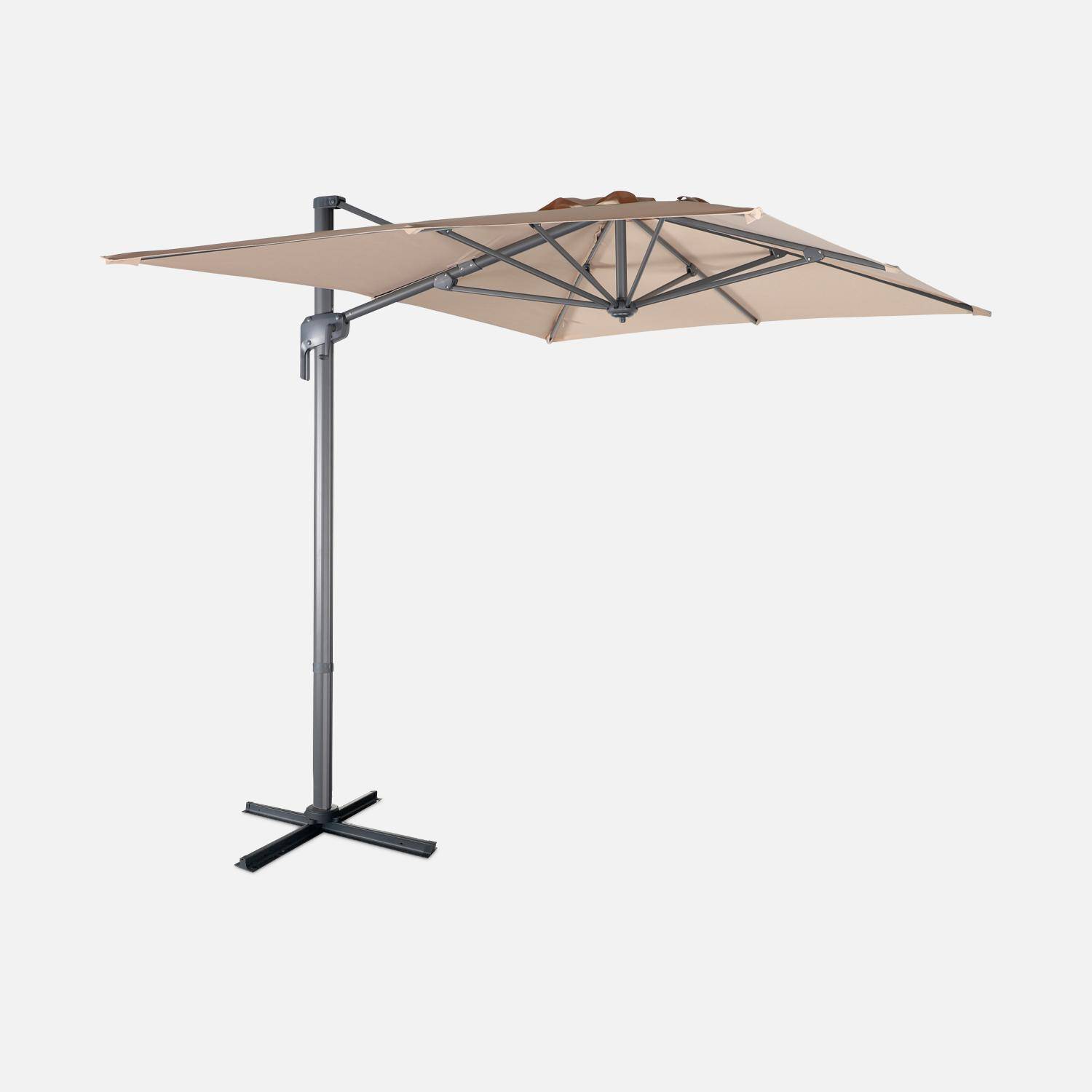 Parasol déporté rectangulaire 2x3m - Antibes - Beige - Parasol excentré inclinable, rabattable et rotatif à 360°. Photo1