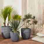 Lot de 3 caches pots – Hibiscus – vases en plastique, 3 tailles, ronds, gris foncé, emboitables  Photo1