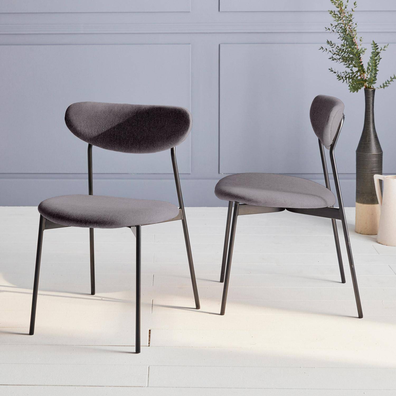 Set of 2 retro style dining chairs with steel legs - Arty - Dark Grey,sweeek,Photo2