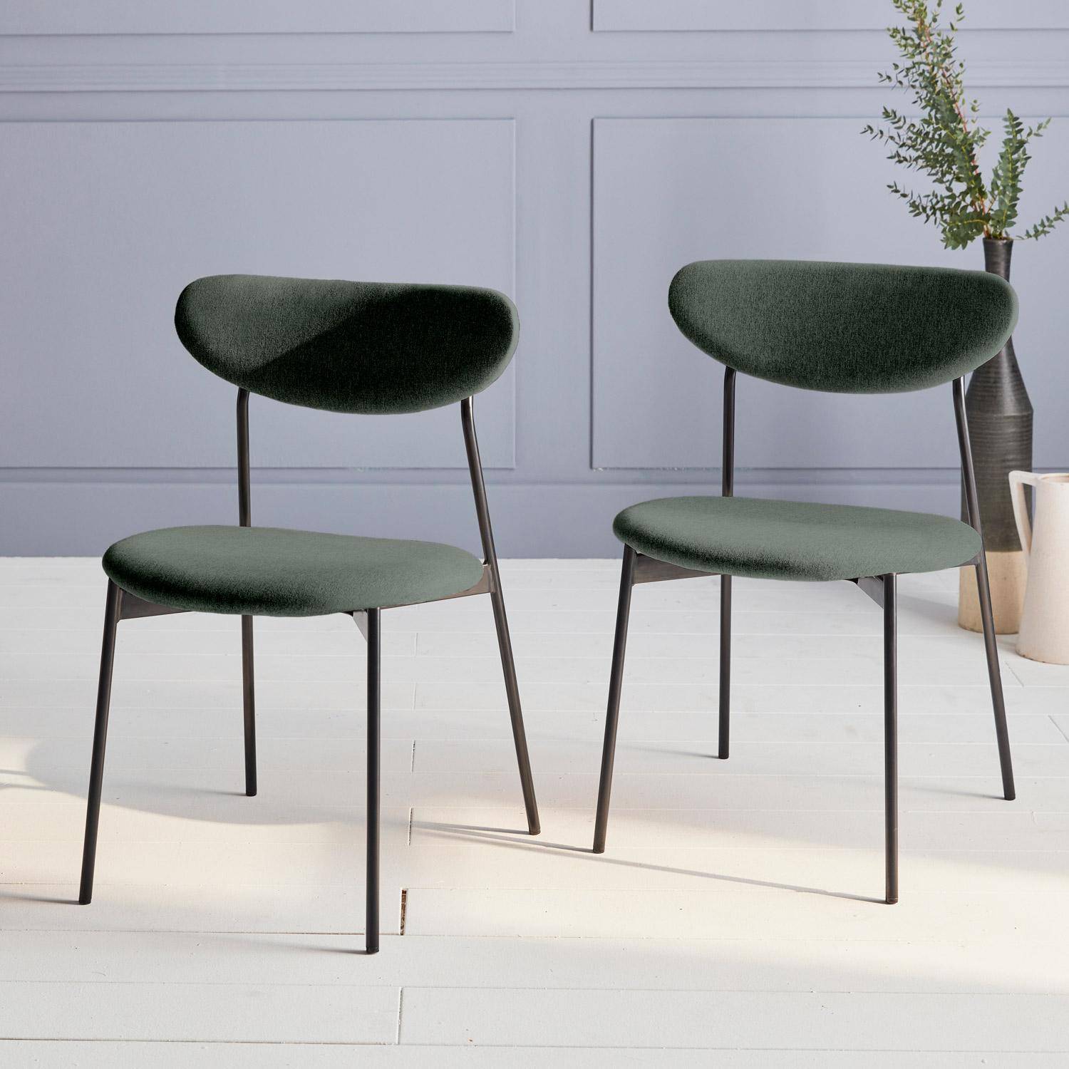 Set of 2 retro style dining chairs with steel legs - Arty - Green Photo1