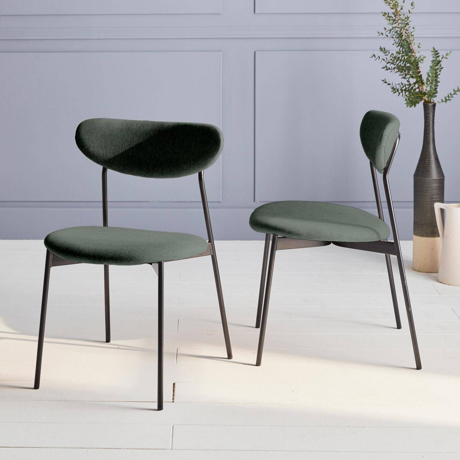 Set van 2 stoelen, Scandinavisch en vintage, stalen poten, groen,sweeek,Photo2
