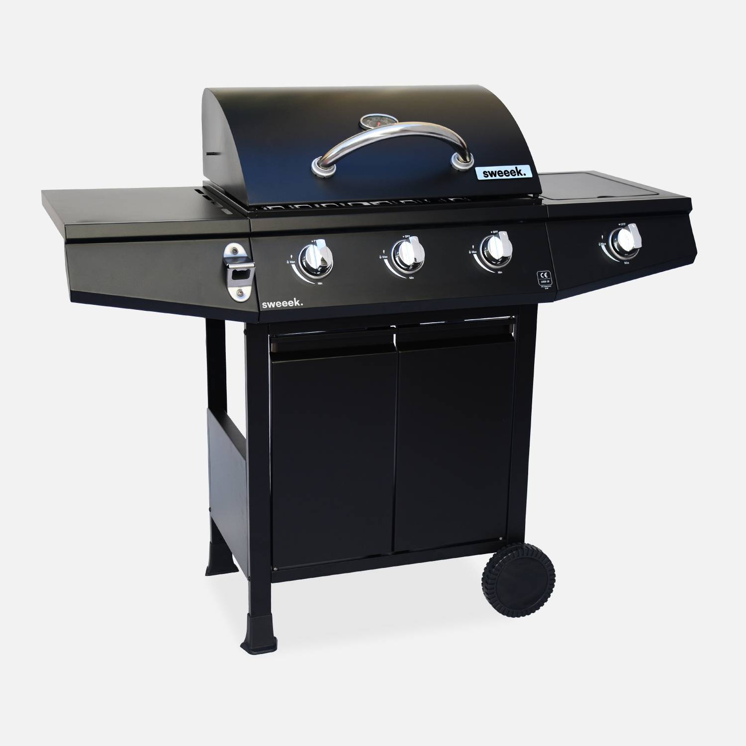 Barbacoa de gas con 3 quemadores y 1 quemador lateral, Negro