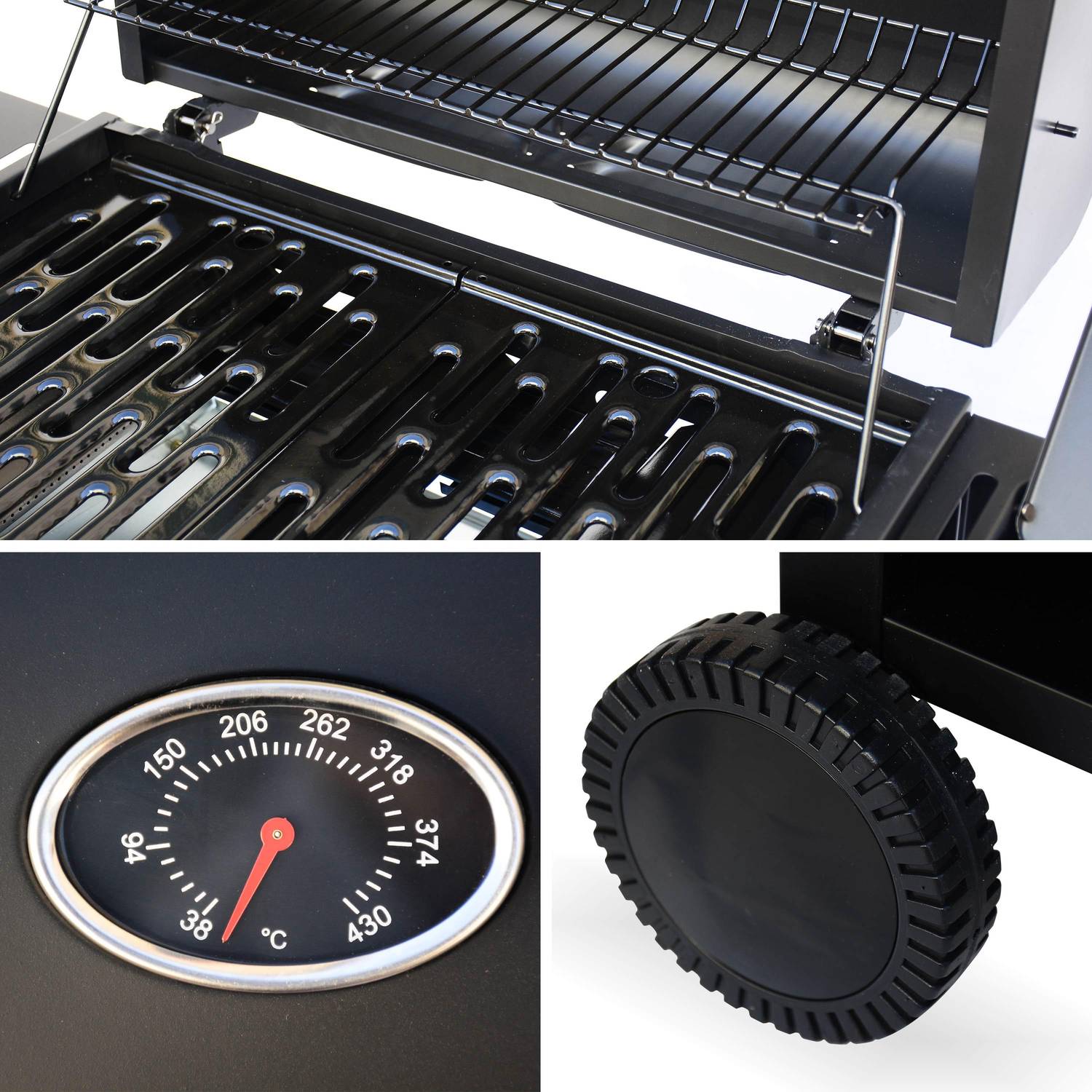 Gas barbecue - Treville - Barbecue 3 burners + 1 black side burner, with thermometer Photo3