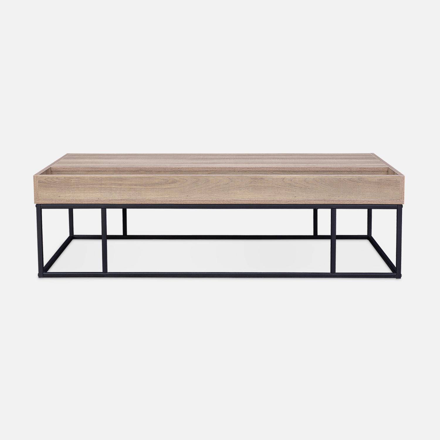 Metal and wood-effect coffee table, 120x59x34.5cm, Magnus, Black,sweeek,Photo4