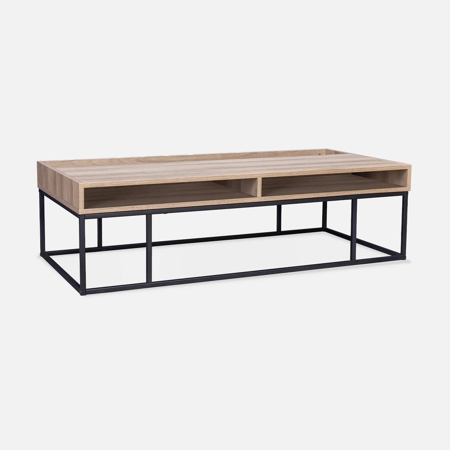 Metal and wood-effect coffee table, 120x59x34.5cm, Magnus, Black,sweeek,Photo3