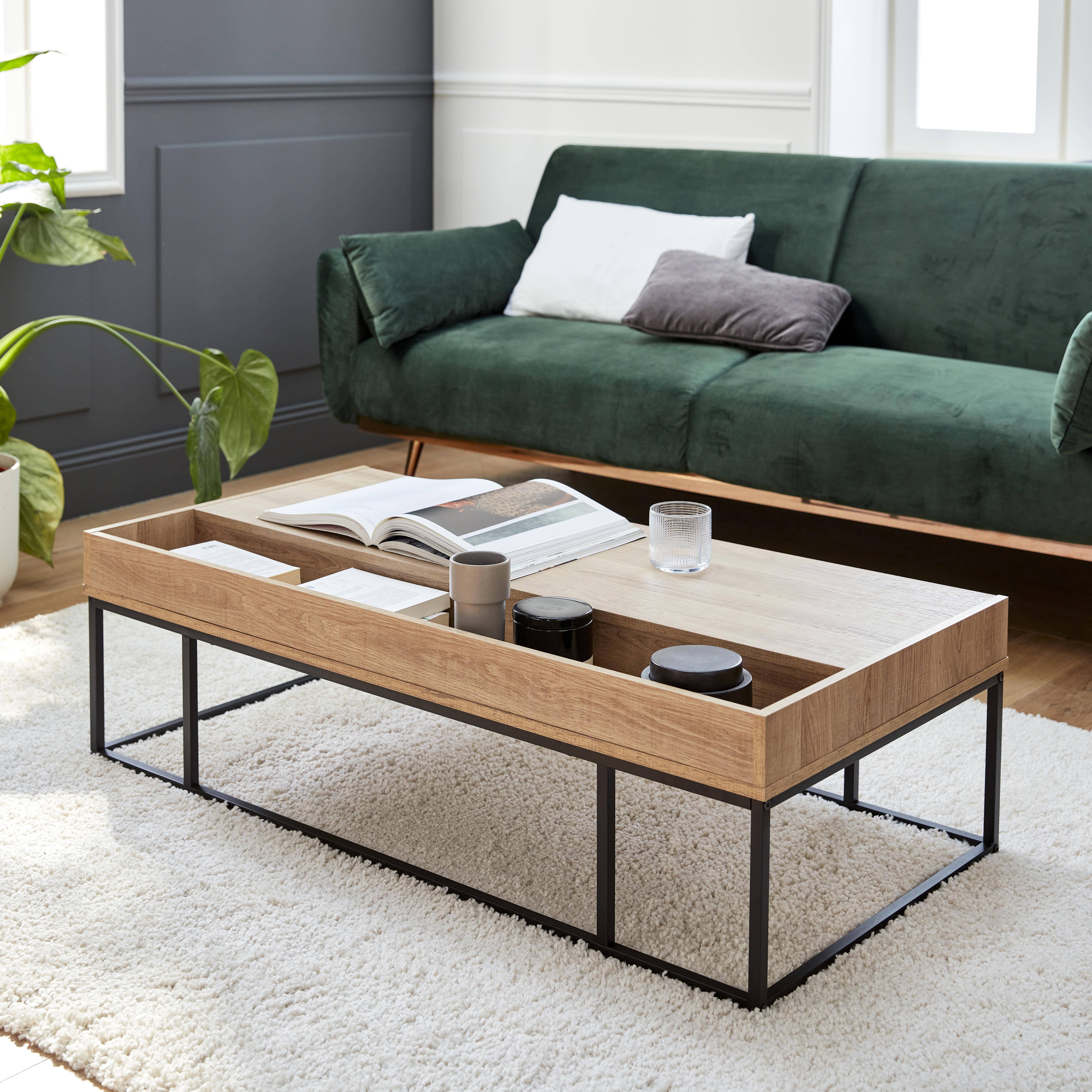 Metal and wood-effect coffee table, 120x59x34.5cm, Magnus, Black,sweeek,Photo2