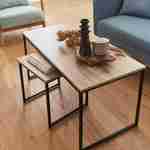  Tables basses en métal et décor bois encastrables - Loft -  tables gigognes, 100x48x48cm & 40x40x40cm Photo1
