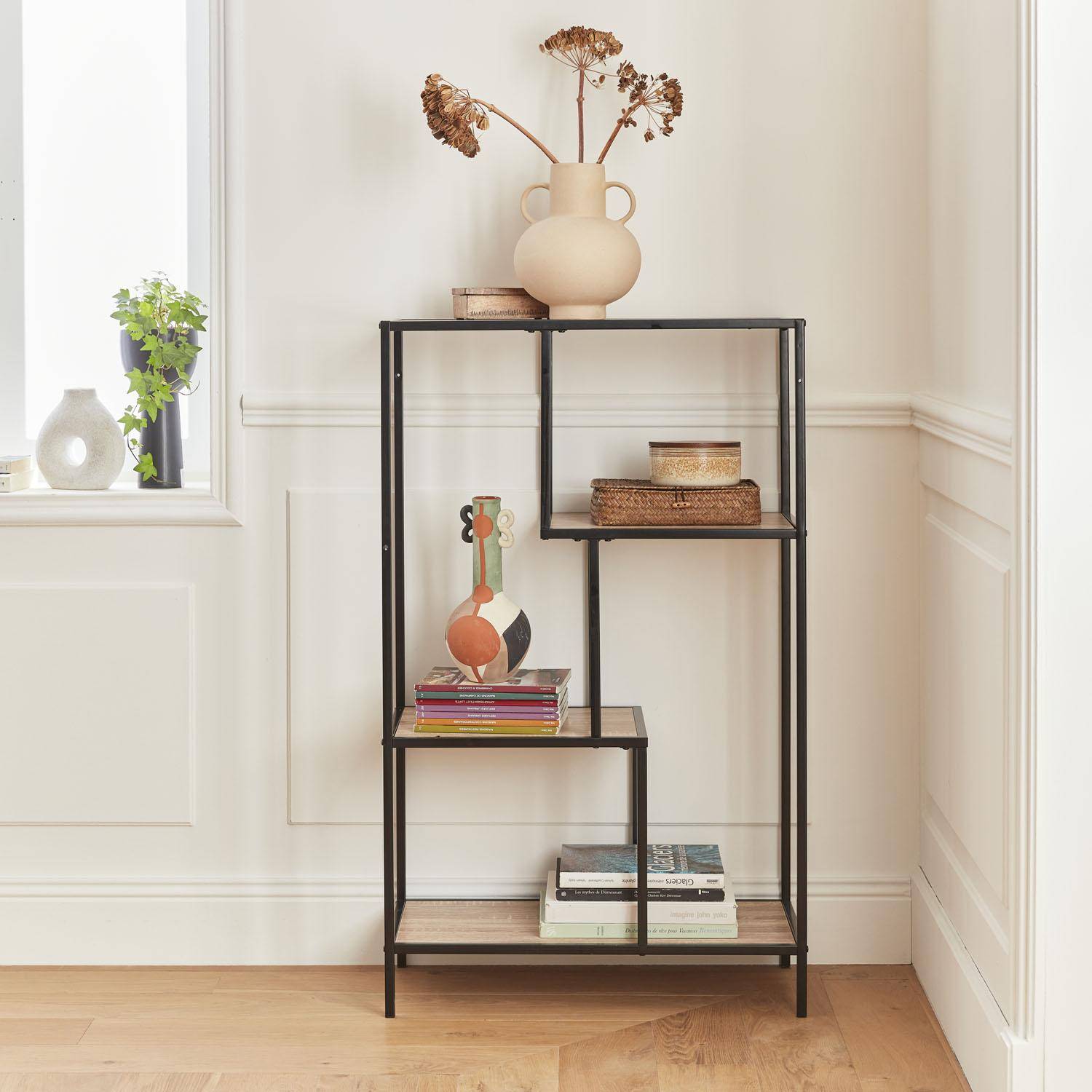 Black metal and wood shelf - Loft - 4-level bookcase, L69xW33xH113.5cm Photo1