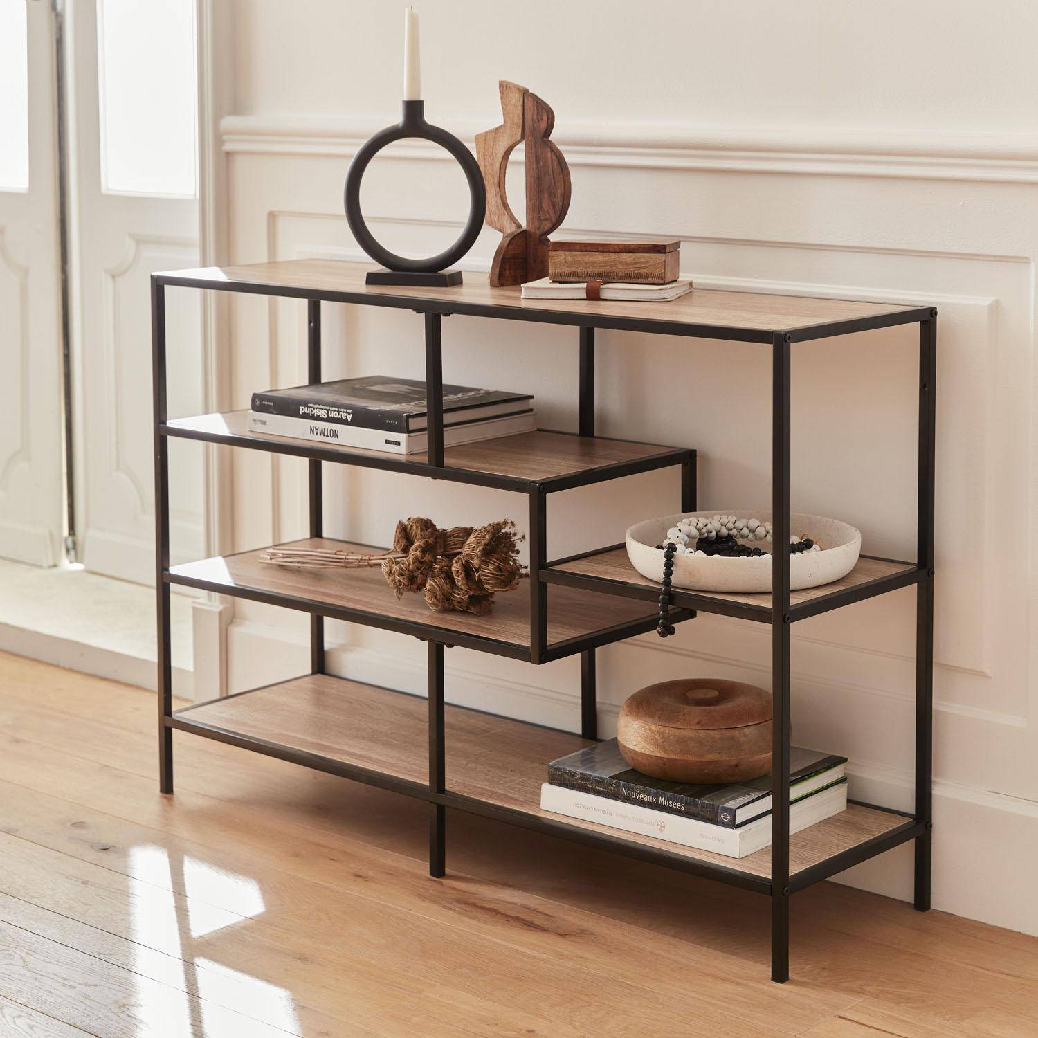 Black metal and wood shelf - Loft - 5-tier bookcase, L 114 x W 33 x H 78cm,sweeek,Photo2