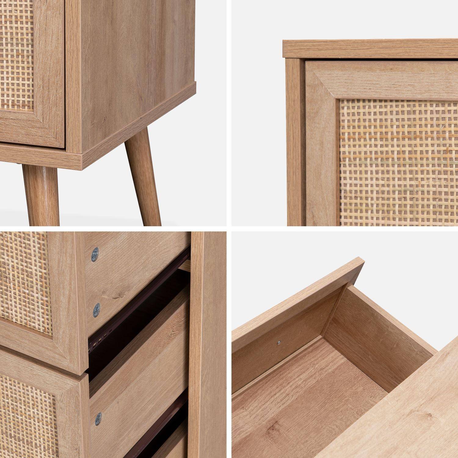 Wood and cane rattan detail 3-drawer chest, 90x39x79cm - Boheme - Natural Wood colour Photo5