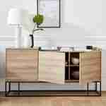 Buffet en décor bois et métal 160 x 39.5 x 80 cm - Magnus - 3 étagères, 6 espaces de rangement Photo6