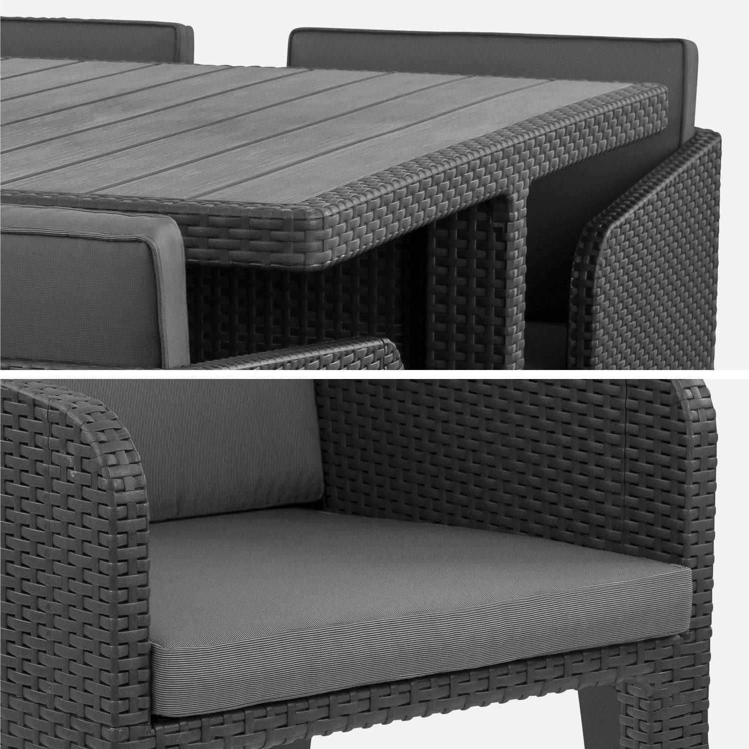 Tuinset van kunsthars, imitatierotan. 4 stoelen, vierkante tafel, inclusief kussens, grafiet met grijze kussens Photo6