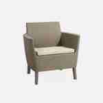 Loungeset van spuitgegoten kunsthars met imitatierotan detail, 4 zitplaatsen, een bank, twee fauteuils, een salontafel - cappuchino/zand Photo4
