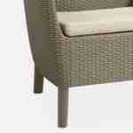 Loungeset van spuitgegoten kunsthars met imitatierotan detail, 4 zitplaatsen, een bank, twee fauteuils, een salontafel - cappuchino/zand Photo5