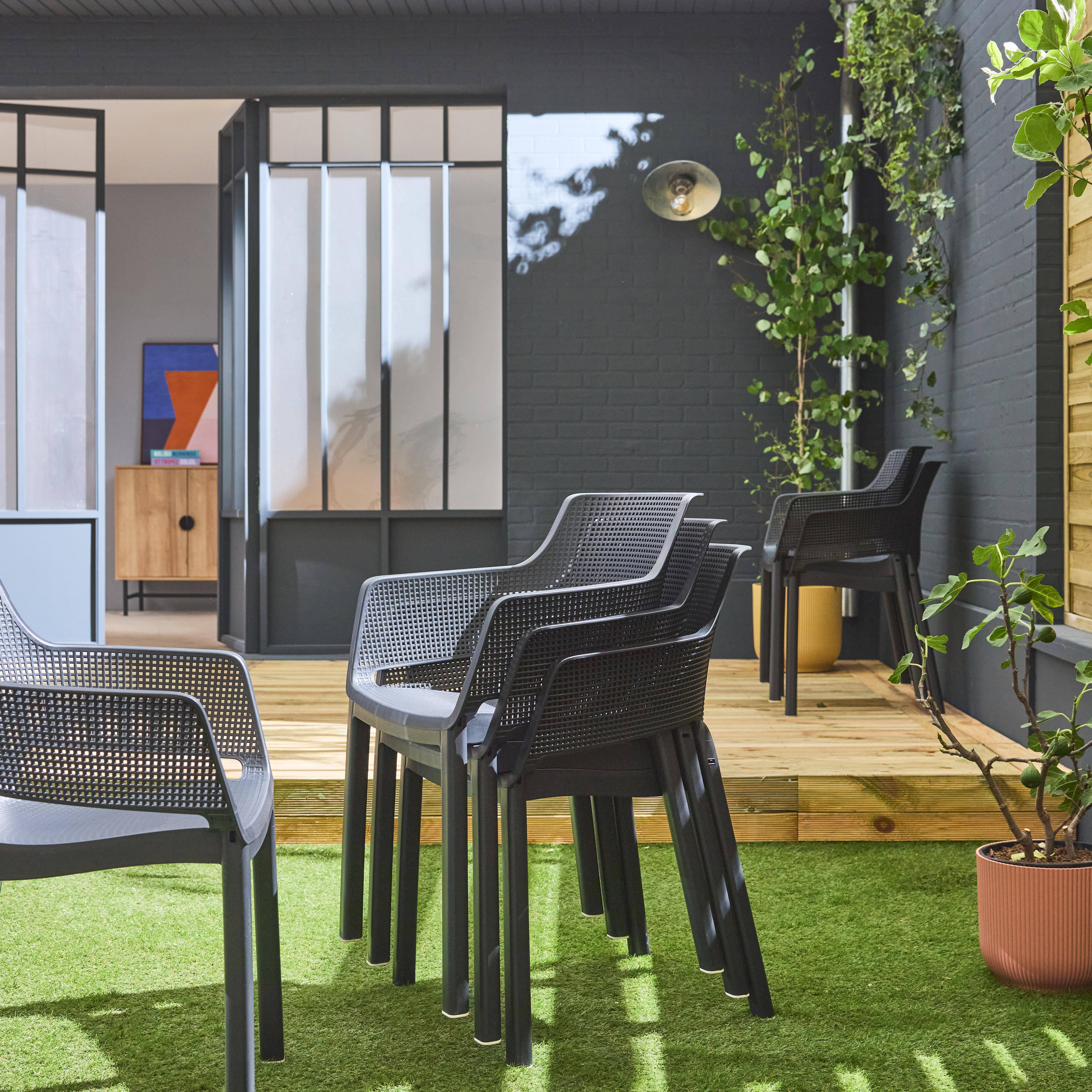 6 Gartenstühle aus gespritztem Kunststoffharz - Elisa - Graphit, stapelbar Photo2