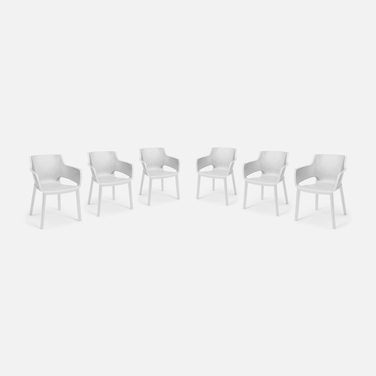 6 Fauteuils de jardin en résine plastique injectée - Elisa -  blancs, empilables Photo1