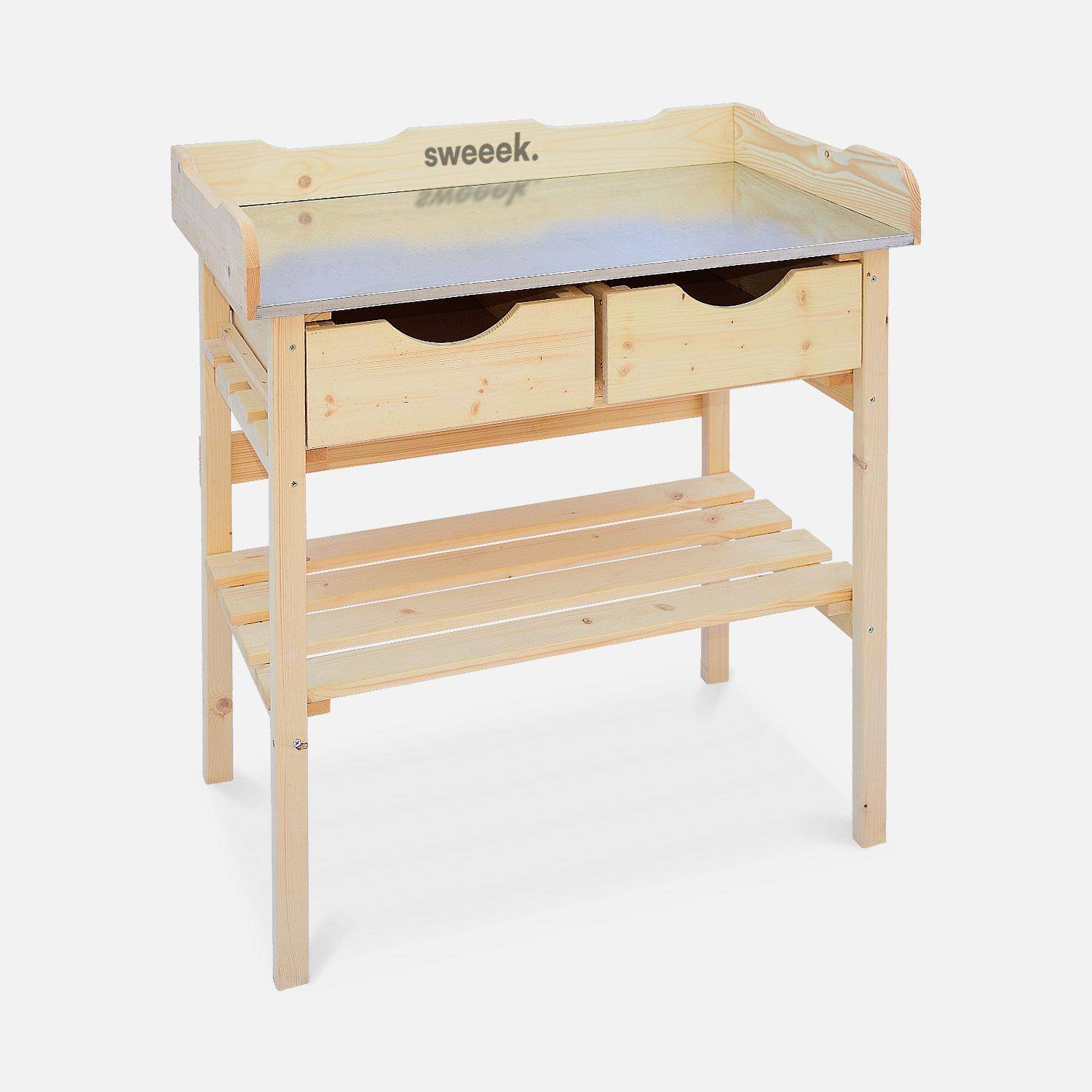 Wood Garden Workbench - PETUNIA - Gardening table with 2 drawers, potting table,sweeek,Photo1