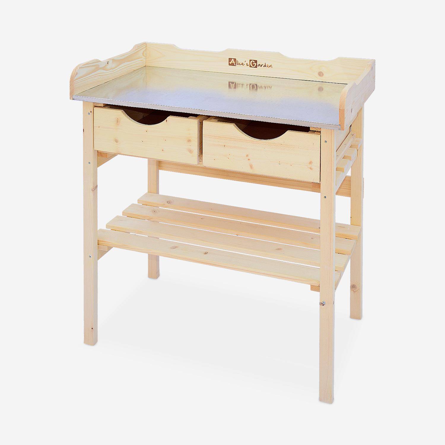 Table de rempotage PETUNIA avec 2 tiroirs, établi extérieur en bois, table pour semis Photo1