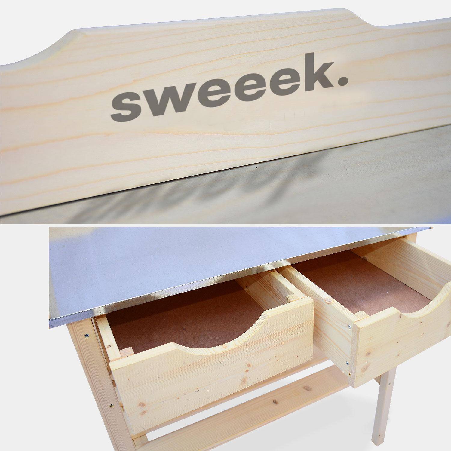 Wood Garden Workbench - PETUNIA - Gardening table with 2 drawers, potting table,sweeek,Photo4