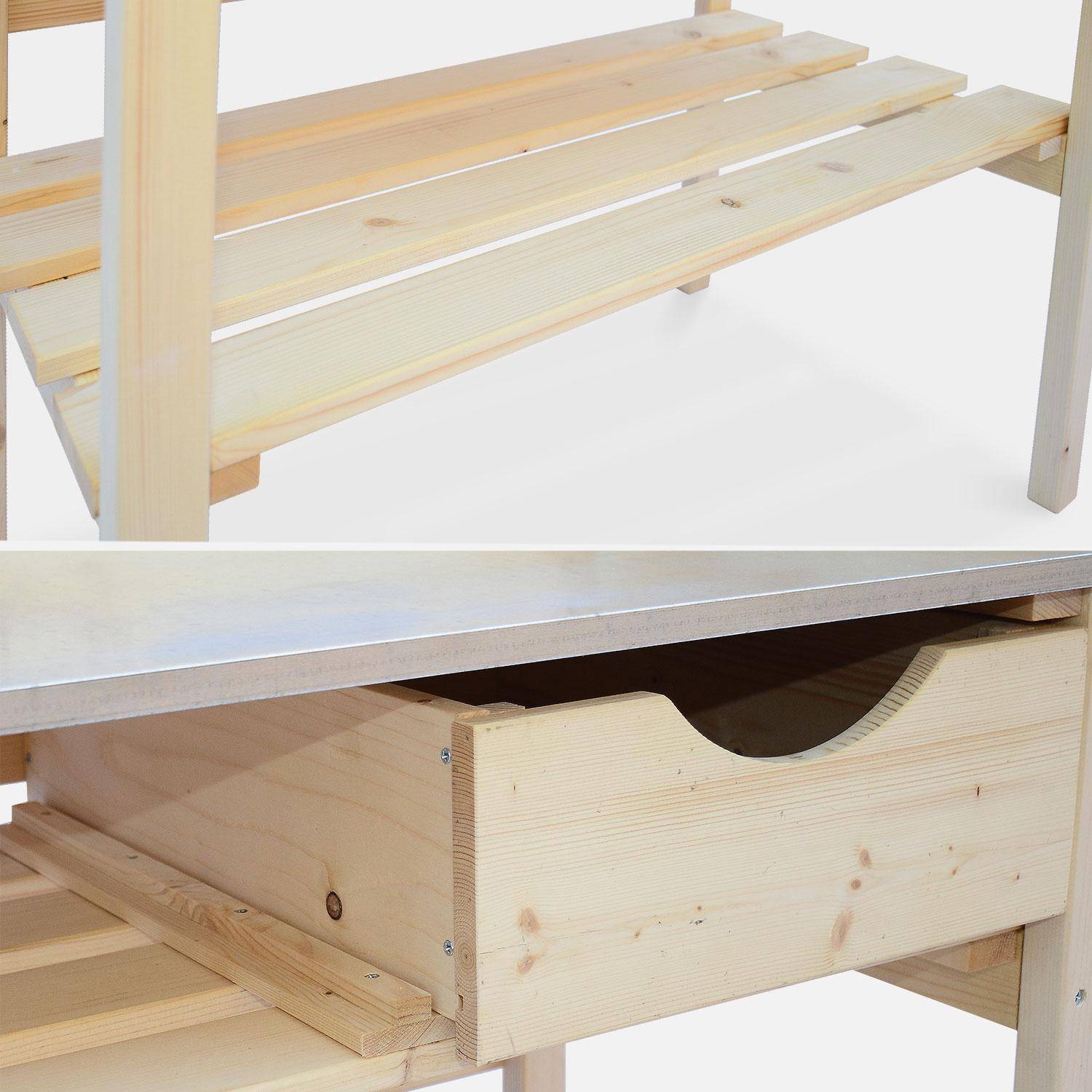 Mesa de envasamento PETUNIA com 2 gavetas, bancada de madeira para exterior, mesa para mudas Photo2